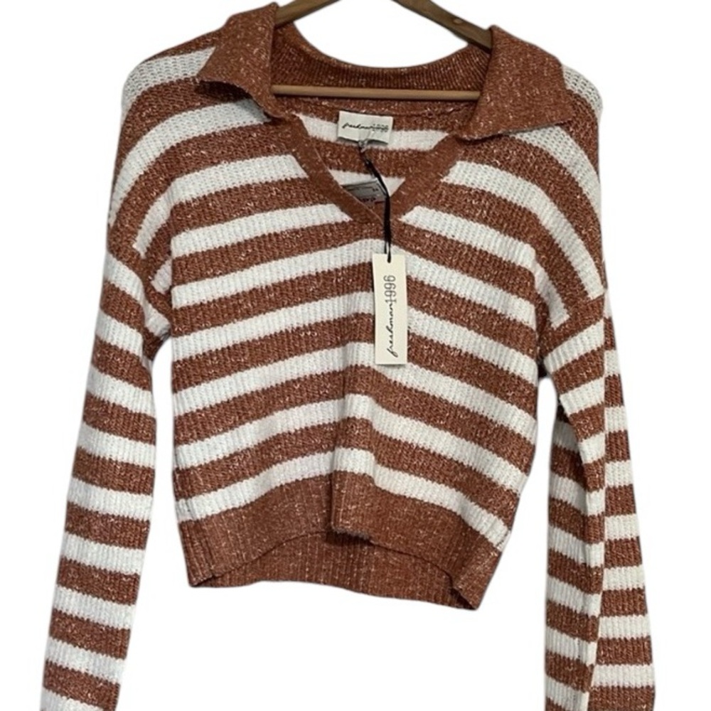 Freshman 1996 Cropped Sweater Knitted Stripes Collar Size Small NEW